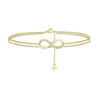 POTUBI Bracelet de Cheville Double for Femme, chaîne avec Symbole de l'infini en Forme de 8, chaîne de Plage réglable, Sandales Pieds Nus, Cadeau de Plage for Femme(Gold)
