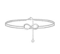 POTUBI Bracelet de Cheville Double for Femme, chaîne avec Symbole de l'infini en Forme de 8, chaîne de Plage réglable, Sandales Pieds Nus, Cadeau de Plage for Femme(Platinum)