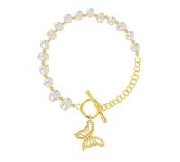 POTUBI Bracelet de Perles d'eau Douce Naturelles for Femmes, Bracelet de Perles baroques avec Pendentif Papillon, Bracelet à maillons dorés, Perles Hors-Jeu et chaîne coulissante, for Femme(S)