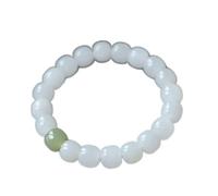 POTUBI Bracelet de Perles en Jade Blanc Hetian Naturel 9 x 10 mm, Classique et Simple, Perles de Bouddha en Jade, Bracelet Extensible for méditation et Chant Mala