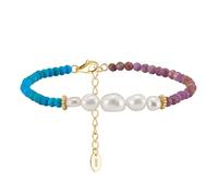 POTUBI Bracelet en Pierres Naturelles colorées de Style rétro, Bracelets en Perles d'eau Douce for Femmes, Bijoux bohèmes en Or Turquoise, Accessoires d'été for Femmes