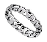 POTUBI Bracelet for homme en acier inoxydable 316L, maille gourmette, 15 mm, couleur argentée, style motard, longueur 19-22 cm (7,48-8,66 pouces)(19.0 Centimeters)
