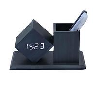 POTUBI Réveil numérique, Horloge de Bureau LED multifonctionnelle avec Calendrier température LCD, réglage la luminosité à 3 Niveaux, Activation sonore, Porte-Stylo(3) Black-White