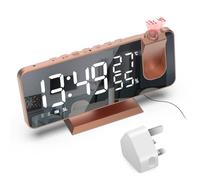 POTUBI Réveil numérique, Radio-réveil, projecteur, Alimentation Secteur, Affichage de la température et l'humidité, Fonction répétition, Adaptateur Inclus(Rose)