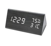 POTUBI Réveil numérique, réveil en Bois, Affichage de l'heure, la Date, température et l'humidité, Activation sonore 12/24 h, 3 réglages d'alarme(2) Black+White