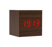 POTUBI Réveil numérique, réveil en Bois - Mini Horloge LED Cube avec Affichage de l'heure/Date/température(1 Brown+Red)