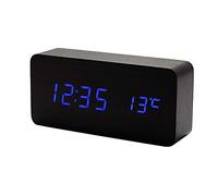 POTUBI Réveil numérique, réveil LED en Bois avec Chargement sans Fil, Affichage de la température et l'humidité (Blanc)(6 Black+Blue)