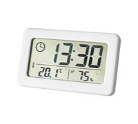 POTUBI Réveil numérique, thermohygromètre numérique, Horloge LCD avec Support Suspendu, Portable, Mince, coloré, Alimentation par Batterie, Grand écran 12/24 Heures for la Chambre à Coucher(White)