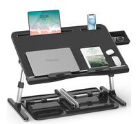 Table de lit, Potuopy Bureau de lit à Hauteur réglable en Cuir, Grand Support Ordinateur Portable lit pour Travailler, Lire et Manger sur Le Sol du canapé (Noir, 60 * 40 cm)