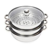 POTYYH Cuiseur vapeur à 3 couches, 28 cm, avec couvercle en verre, double poignée, pour cuisinières à induction, cuisinières électriques en céramique, fours électriques ou cuisinières à gaz