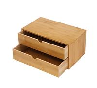 POTYYH Organisateur de bureau, boîte à tiroirs en bambou, mini commode, design monobloc, boîte à maquillage avec 2 tiroirs, pour bureau, salon et chambre à coucher