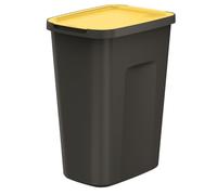 Poubelle 35 litres, dimensions 38x29x51 cm, pour le tri des déchets, jaune, avec couvercle d'ouverture en plastique léger,