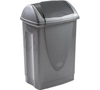 Poubelle 50L en plastique recyclé - Couvercle basculant - Gris Silver - 44x34x65 cm - Grande capacité - Fabriquée en France -Idéale Cuisine, Bureau, Cellier - M home by Mazzei