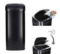Poubelle à capteur automatique 30 - 50 Litre avec cerclage , en acier laqué, rectangulaire, ouverture/fermeture automatiques - Poubelle de cuisine automatique (Noir, 40 Litres)