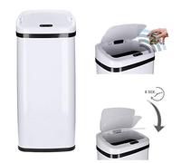 Poubelle à capteur automatique 30 - 50 Litre avec cerclage , en acier laqué, rectangulaire, ouverture/fermeture automatiques - Poubelle de cuisine automatique (Blanc, 50 Litres)