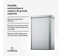 Poubelle à capteur de mouvement 50 L inox Soft-Close sur piles affichage LED minuterie