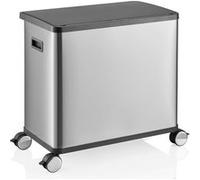 hjh OFFICE Clean Mobile Poubelle 2 x 24 L Argent - Système de tri sélectif avec 2 seaux intérieurs, couvercle hermétique, acier inoxydable anti-traces de doigts, avec roulettes