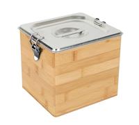Poubelle à compost de cuisine en acier inoxydable avec couvercle et boîte en bois, anti-odeur, passe au lave-vaisselle, poubelle pour déchets biologiques (3 l)