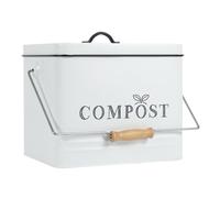 Je Cherche une Idée – Poubelle à compost – Métal peint Vintage – 10 L – Blanc