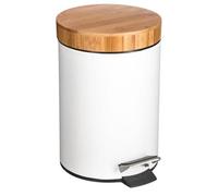 Paris Prix – Poubelle à pédale Naturéo – Couvercle bambou 3 L – Blanc