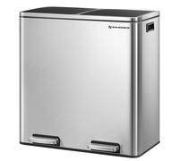 Poubelle à Double Compartiment 2 x 30L, avec 15 Sacs Poubelles, 2 Seaux Intérieurs, Fermeture en Douceur, Argent et Noir