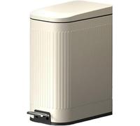 Poubelle à Fermeture Douce Poubelle Mince avec Pédale Et Bac Intérieur Amovible, Poubelle à Marche en Acier Inoxydable, Poubelle De Luxe Rétro pour Le Salon, La Cuisine, La, White, 13L