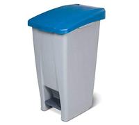 Poubelle à pédale avec roulettes, capacité 60 litres, HxLxP 700 x 380 x 490 mm, gris corpus, couvercle bleu