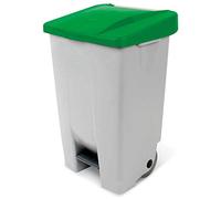 Poubelle à pédale avec roulettes, capacité 80 litres, HxLxP 740 x 490 x 420 mm, gris corpus, couvercle vert