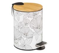 Poubelle à Pédale "Blackflora" 3L Blanc & Naturel