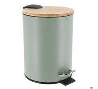 Poubelle à pédale métal 3 L avec frein de chute - Vert eucalyptus/bambou