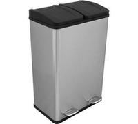 Monster Shop Poubelle à Pédale Recyclage 2 en 1 Argenté 60L Métallique Poubelle de Cuisine à Double Compartiment 2 x 30L Poubelle Double Eco Large Robuste