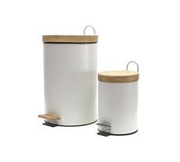 Lot De 2 Poubelles à Pédale - Je Cherche Une Idee - Métal Et Bambou - Blanc Et Marron