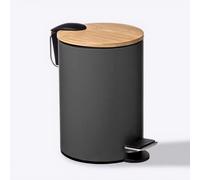 Poubelle à pédale Trio 3 L - Fermeture amortie - Métal gris et bambou