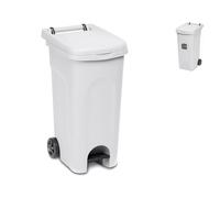 Poubelle À Roulettes 120 Litres Avec Pédale Blanche Stefanplast