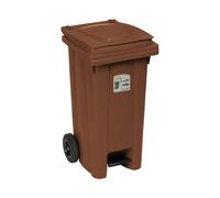 Poubelle À Roulettes 120 Litres Avec Pédale Marron Stefanplast