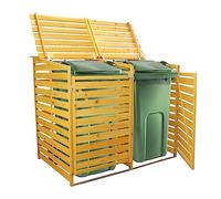 Poubelle à roulettes Double en Bois avec Couvercle à charnière verrouillable pour extérieur - pour Bois de Chauffage et Outils de Jardin