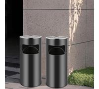 Poubelle avec cendrier de pied, seau intérieur amovible, poubelle en acier extérieur pour le bureau, l'hôtel et le jardin, Poubelle amovible sur pied en acier inoxydable (Noir (2 PC) 25*25*60 cm)