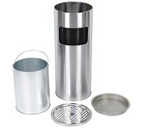 Poubelle avec Cendrier pour Extérieur, Cendrier sur Pied en Acier Inox avec Poubelle, Poubelle Cendrier Hauteur 60 cm (Argent - 1pc)