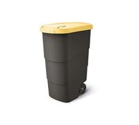 Poubelle avec roues et couvercle Keden Wheeler 90L universelle en plastique (jaune)