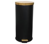 Poubelle bois de cuisine à pédale 30L Naturel FOREST Noir en acier Inox couvercle en bambou avec seau
