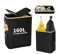 Poubelle Boîte de Collecte de Bouteilles 160 l, 2 Poches | Pliable, pour Trier Bouteilles Vides, Verre, Noir