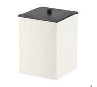 POUBELLE CARREE EN POLYRESINE EFFET PIERRE ET COUVERCLE BAMBOU NOIR MAT 8L - BLANC