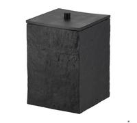 Tendance - Poubelle carree en polyresine effet pierre et couvercle bambou noir mat 8l - noir