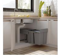 Poubelle coulissante 40L avec 3 bacs amovibles pour tri sélectif 2 x 10L et 1 x 20L - gris