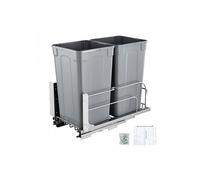 Poubelle Coulissante sous Évier et sous Plan 2x24,85 L, Collecteur de Déchets avec Système Coulissant en Métal à Fermeture Douce