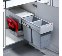 Poubelle coulissante tri sélectif 2 bacs 15 L pelle + brosse POU3660