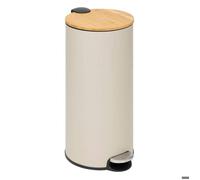 5five Poubelle de cuisine à pédale Modern Color 30 L Beige, couvercle en bambou, seau amovible
