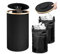 Poubelle Cuisine 100L, Rangement Bouteille avec Couvercle à 2 Couches et 2 Sacs de Transport, Poubelle Tri Selectif, Grande Poubelle Verre, Collecteur de Bouteilles pour Déchets Recyclage, Noir
