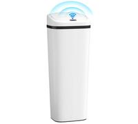 HOMCOM Poubelle de cuisine automatique fine 50L en acier inoxydable, double mode d'ouverture, poubelle à capteur de mouvement sans contact, anti-traces, fonctionne par piles, blanc