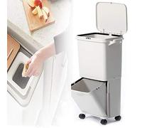 Poubelle Cuisine, Poubelle à PéDale de Recyclage avec Doubles Compartiments - Grande Capacité de DéChets De 45 L - avec Couvercle Anti-Odeur - pour DéChets de Cuisine (48,5X33,4X79cm)